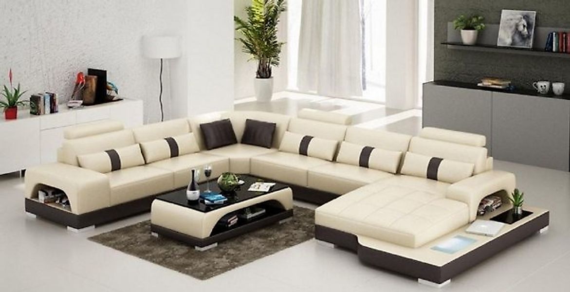JVmoebel Ecksofa Leder U Form Wohnlandschaft Couch Big XXL Sofa mit USB Pol günstig online kaufen