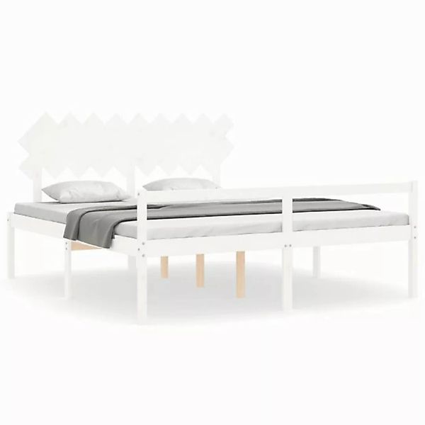 vidaXL Bett, Seniorenbett mit Kopfteil Weiß Super Kingsize Massivholz günstig online kaufen