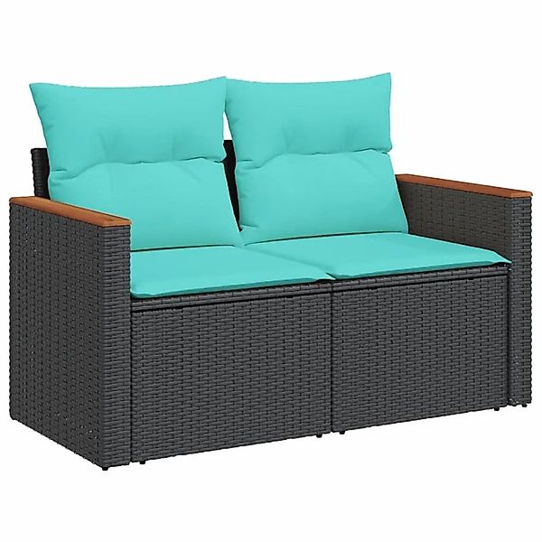 vidaXL Gartensofa mit Kissen 2-Sitzer Schwarz Poly Rattan 366035 günstig online kaufen