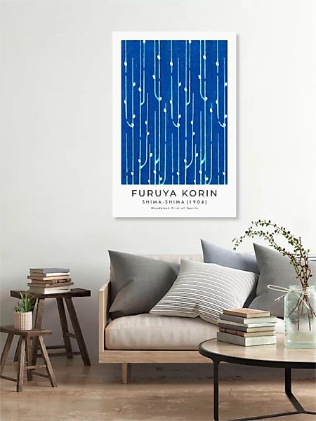 Poster / Leinwandbild - Blau-weißer Furuya Korin Druck Aus Shima-shima günstig online kaufen