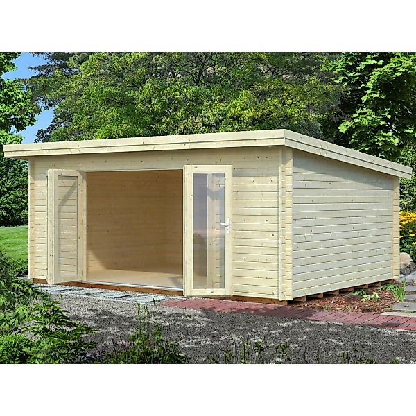 Palmako Lea Holz-Gartenhaus Hellbraun Pultdach Tauchgrundiert 530 cm x 380 günstig online kaufen