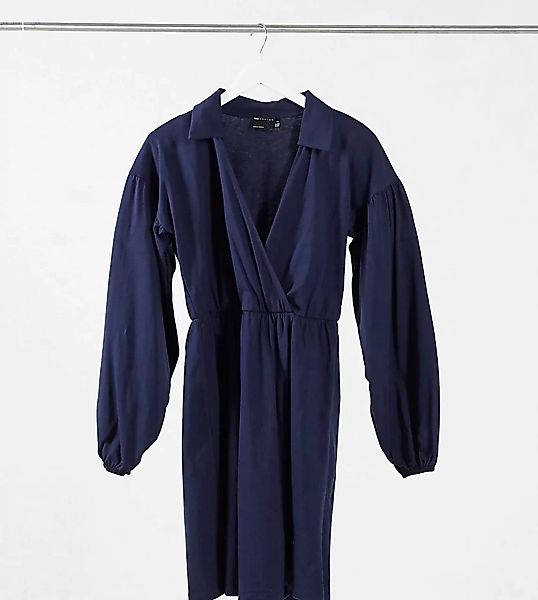 ASOS DESIGN Tall – Marineblaues Mini-Hemdkleid mit Wickeldesign-Navy günstig online kaufen