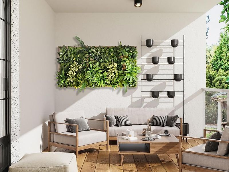 Pflanzenbild künstlich - 55 x 106 cm - Rahmen Holzfarben, Blätter Grün - WO günstig online kaufen