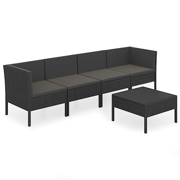 5-tlg. Garten-lounge-set Mit Auflagen Poly Rattan Schwarz günstig online kaufen