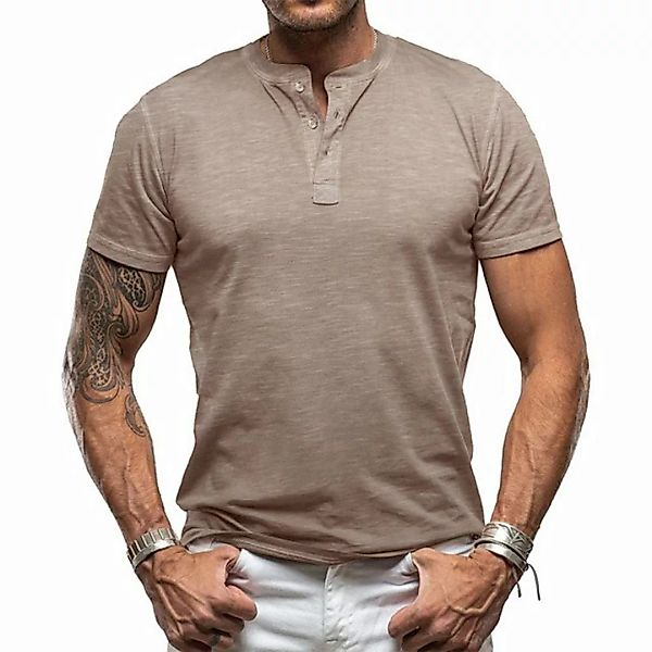 FIDDY T-Shirt Einfarbiges Kurzarm-T-Shirt für Herren-Henley Shirt -strandsh günstig online kaufen