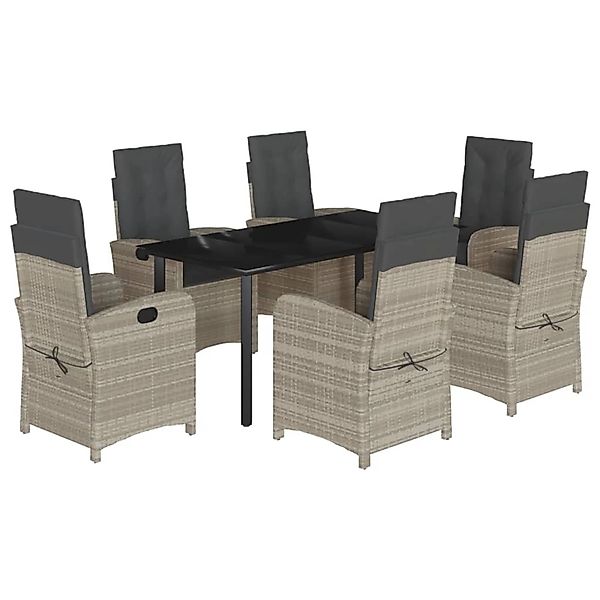 vidaXL 7-Tlg Garten-Essgruppe mit Kissen Hellgrau Poly Rattan 3212426 günstig online kaufen