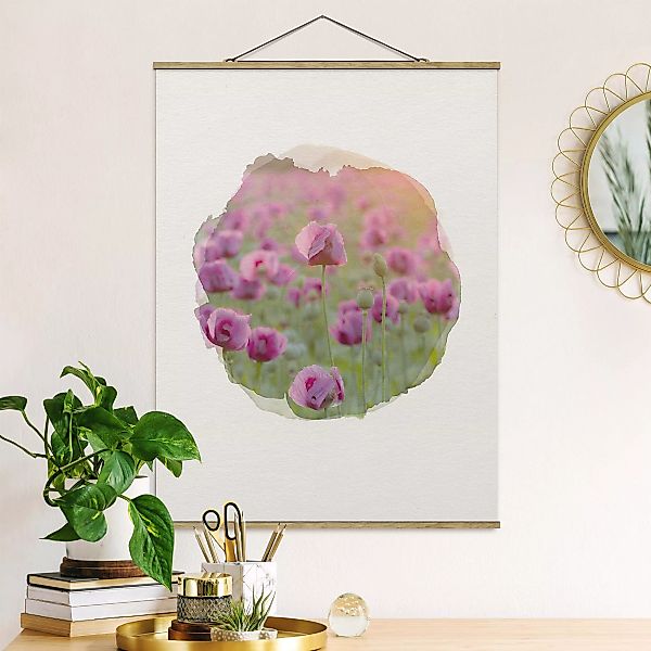 Stoffbild Blumen mit Posterleisten - Hochformat Wasserfarben - Violette Sch günstig online kaufen