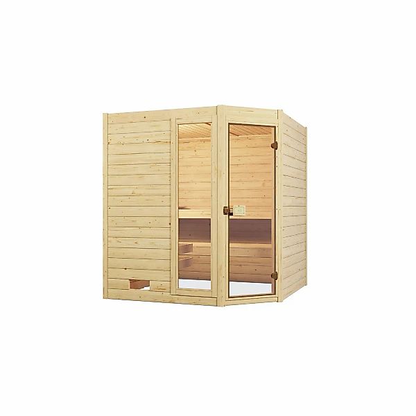 Weka Massivholzsauna Valida Eck 2 Sparset 7,5 kW BioS Glastür/Fenster günstig online kaufen