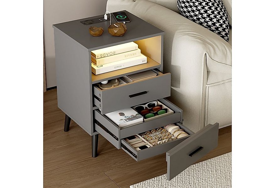 LVSOMT Nachttisch mit Beleuchtung LED und Ladefunktion USB & Type-C (1 Tisc günstig online kaufen