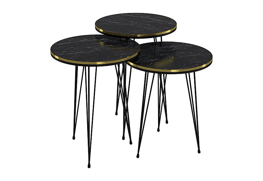 en.casa Satztisch, »Ry« Satztisch in 3er Set Marmor, schwarz / Gold günstig online kaufen