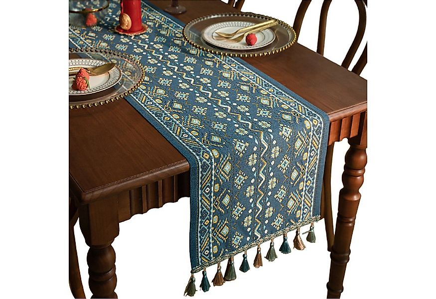 Refttenw Tischläufer Jacquard Tischläufer Mit Quasten Geometrische Muster R günstig online kaufen