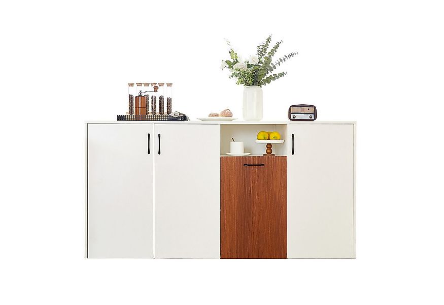KLAM HOME Sideboard Schrank freistehender Holzschrank weiß 160×40×80cm (Hol günstig online kaufen