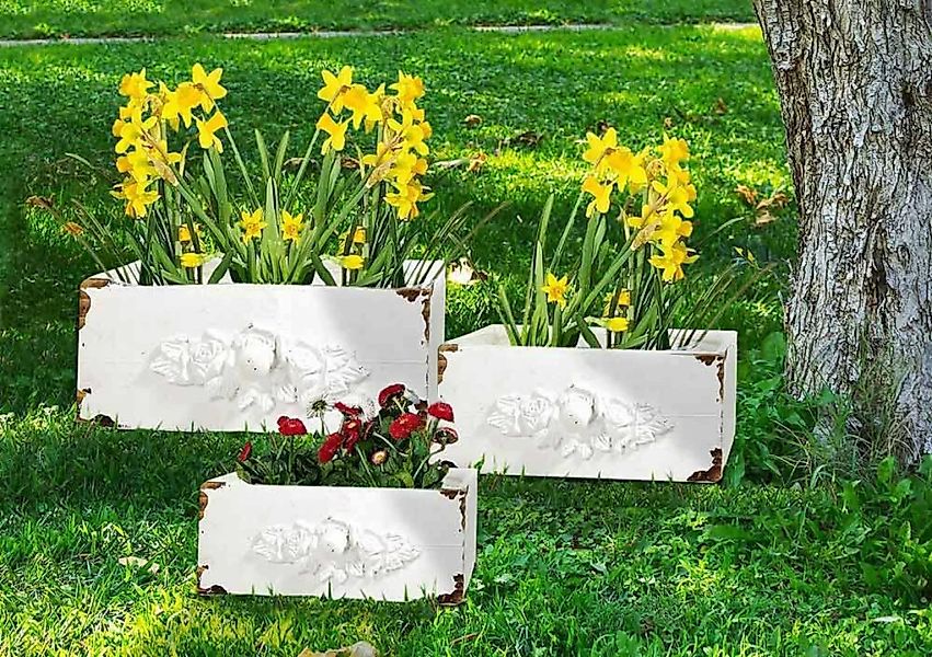 3 Schubladen zum Bepflanzen Vintage Pflanzschublade Holz Weiß Pflanzschale günstig online kaufen