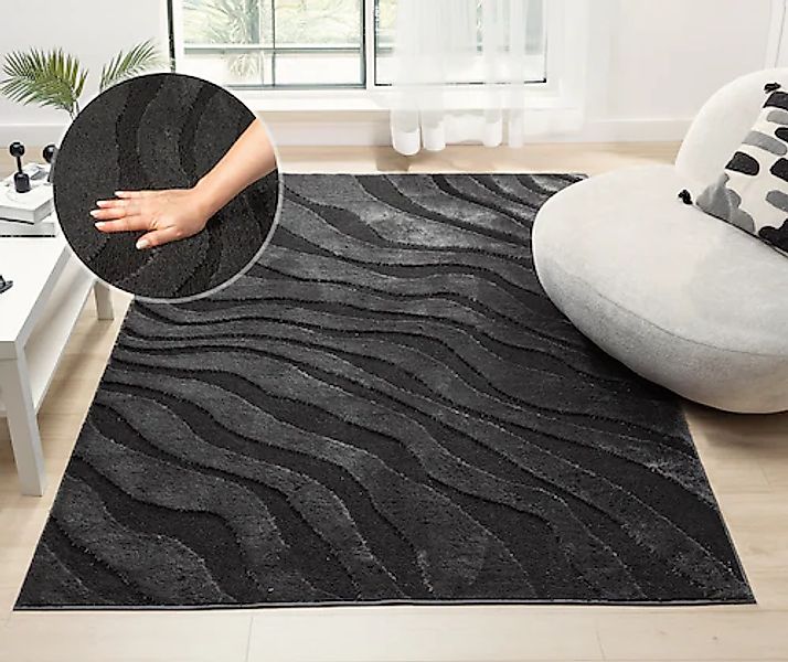 OTTO home Teppich »Benia«, rechteckig, 19 mm Höhe, Hoch-Tief-Struktur, Well günstig online kaufen