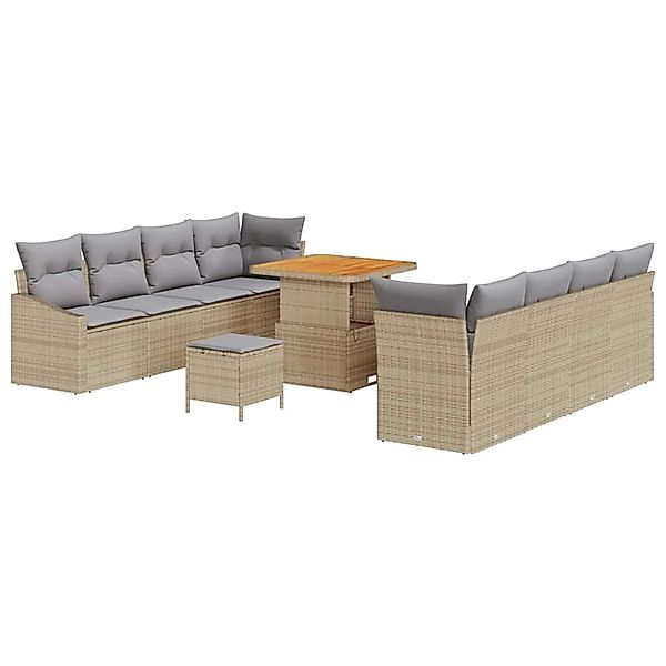 vidaXL 11-Teiliges Garten-Sofa-Set mit Kissen in Beige aus Poly Rattan und günstig online kaufen