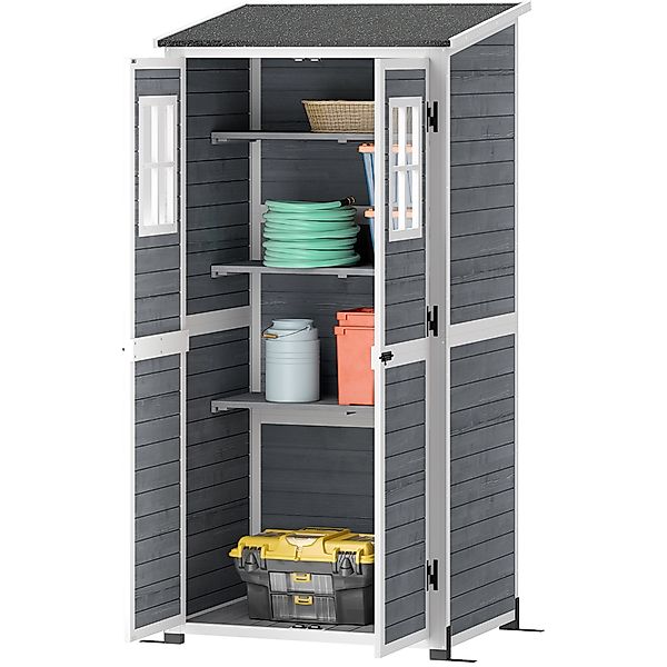 Outsunny Gartenschrank Holz, Geräteschuppen mit Abschließbar Tür 2 Fenstern günstig online kaufen