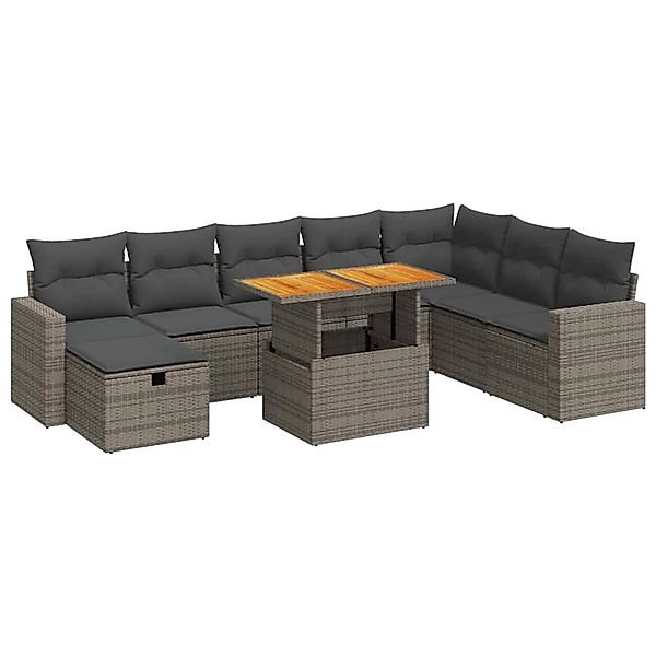 vidaXL 9-Tlg Garten-Sofagarnitur mit Kissen Grau Poly Rattan Akazie 3328019 günstig online kaufen