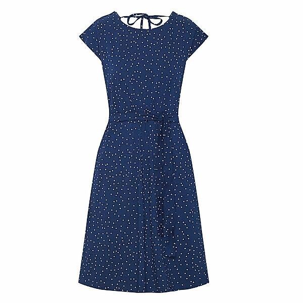 Frauen Retro Kleid Blau Polka Dots Gürtel günstig online kaufen