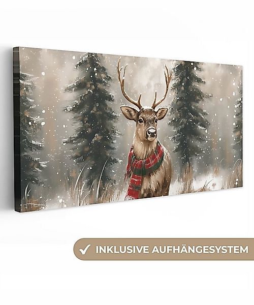 OneMillionCanvasses® Leinwandbild Panorama Winter - Wald - Rentier - Dunkel günstig online kaufen
