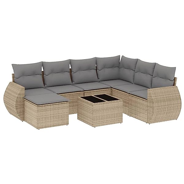 vidaXL 8-Tlg Garten-Sofagarnitur mit Kissen Beige Poly Rattan 3254046 günstig online kaufen