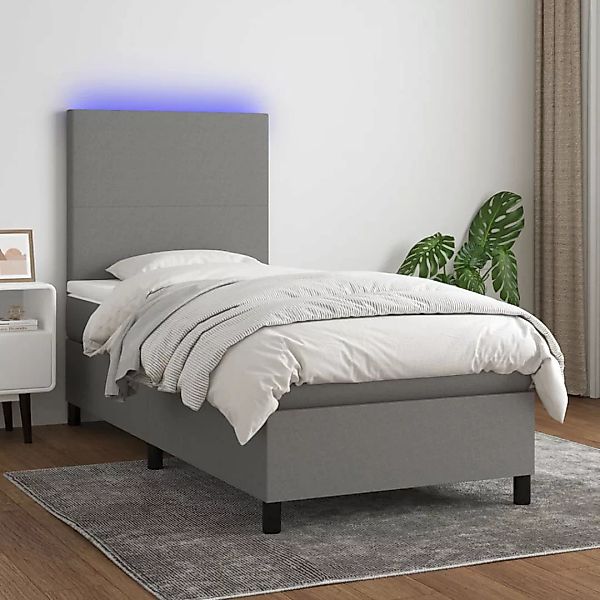 Vidaxl Boxspringbett Mit Matratze & Led Dunkelgrau 100x200 Cm Stoff günstig online kaufen