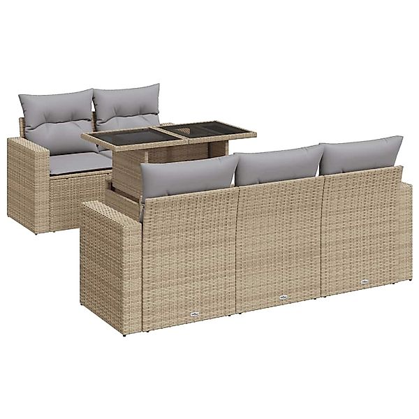 vidaXL 6-Tlg Garten-Sofagarnitur mit Kissen Beige Poly Rattan 3326250 günstig online kaufen