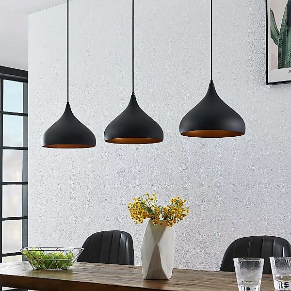 Lindby Pendelleuchte Elamira, schwarz, Alu, 133 cm, 3-flg. günstig online kaufen