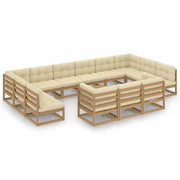 14-tlg. Garten-lounge-set Kissen Honigbraun Kiefer Massivholz günstig online kaufen
