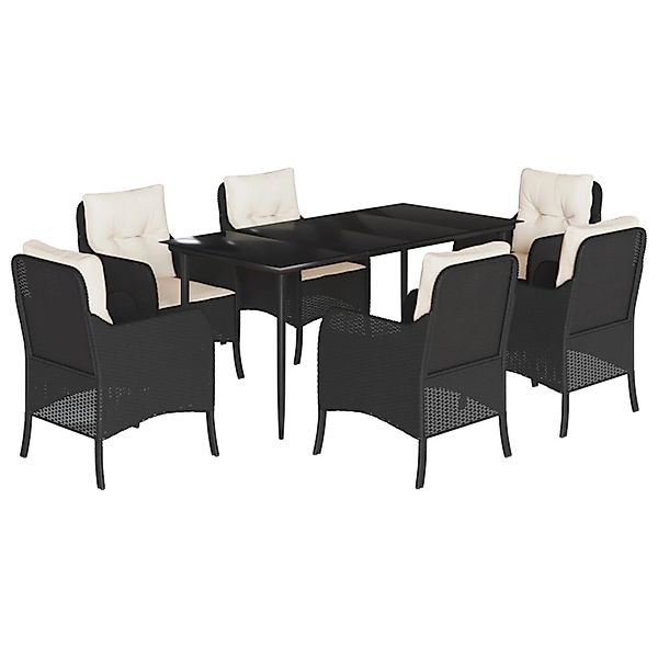 vidaXL 7-Tlg Garten-Essgruppe mit Kissen Schwarz Poly Rattan 3211910 günstig online kaufen