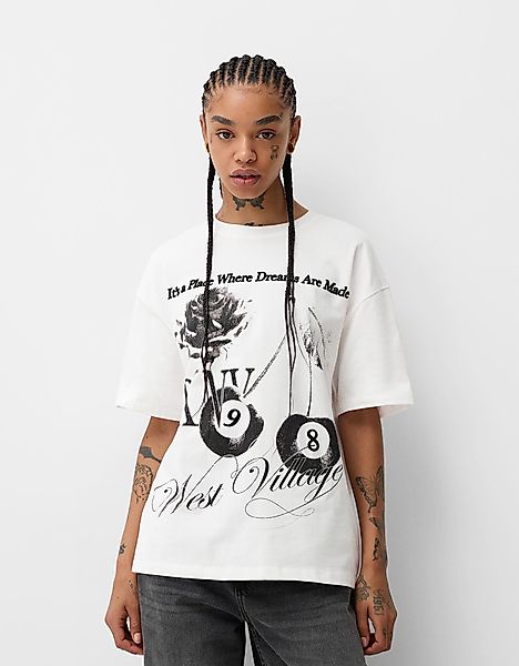 Bershka T-Shirt Mit Print Damen M Grbrochenes Weiss günstig online kaufen