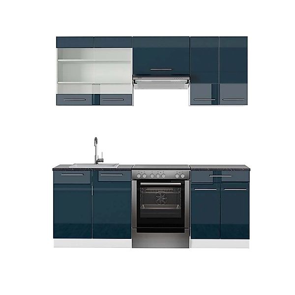 Vicco Fame-Line Küchenschränke Dunkelblau Hochglanz/Weiß 200 cm AP Anthrazi günstig online kaufen