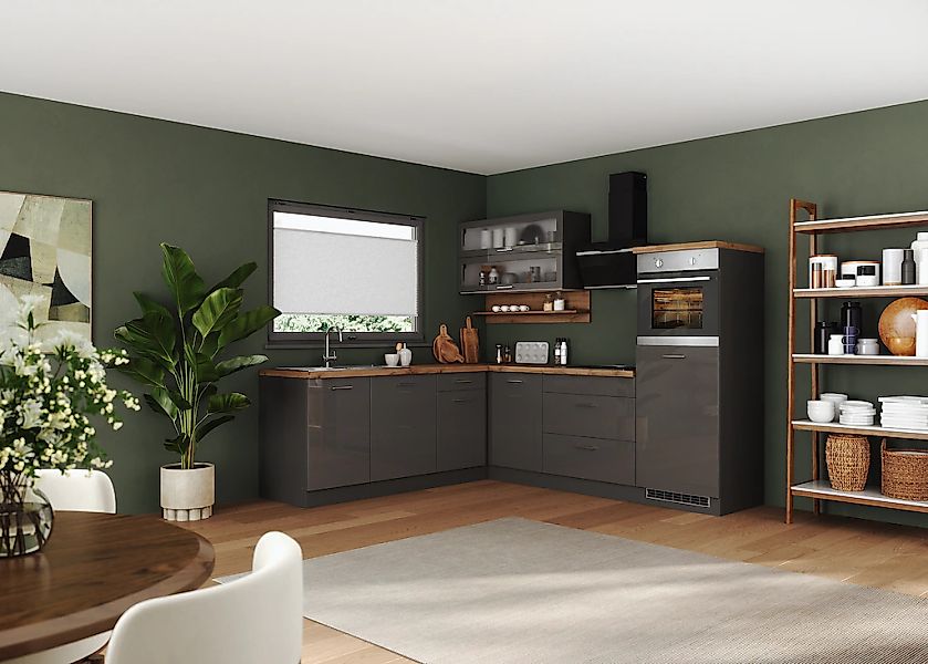 KOCHSTATION Winkelküche "KS-Milan", Stellbreite 250/220 cm, viel Stauraum, günstig online kaufen