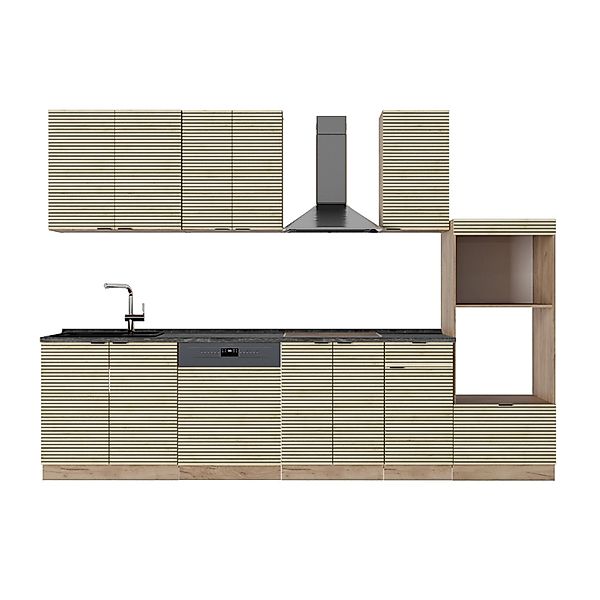 Vicco Fame-Line Küchenzeile Eiche Paneel/Goldkraft Eiche 300 cm mit Hochsch günstig online kaufen