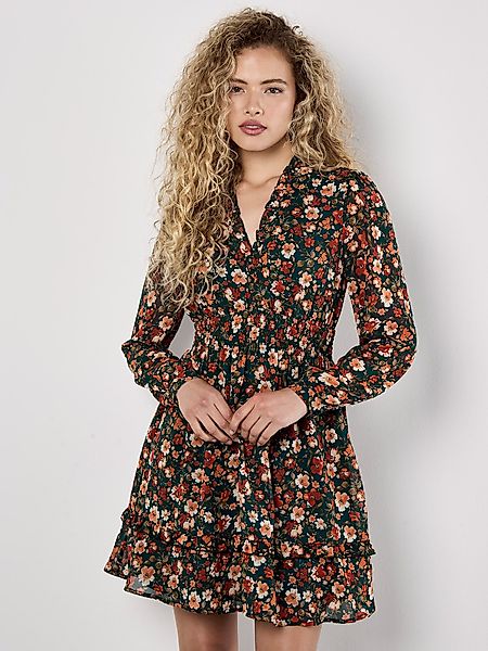 Apricot Druckkleid Geblümtes Chiffon-Minikleid, (1-tlg) mit günstig online kaufen