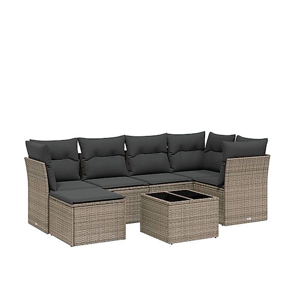 vidaXL 7-Tlg Garten-Sofagarnitur mit Kissen Hellgrau Poly Rattan 3263188 günstig online kaufen