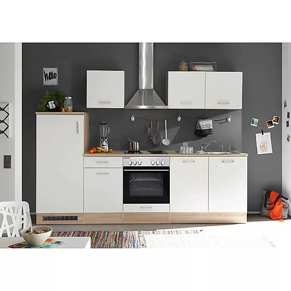 Respekta Küchenzeile KB270ENWP 270 cm Weiß-Eiche Natura Nachbildung Glänzen günstig online kaufen