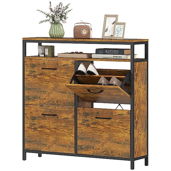 HOMCOM Schuhschrank mit 4 Klappen Schmal Schuhkipper mit Verstellbar Trennw günstig online kaufen