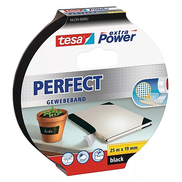 Tesa Extra Power Perfect Gewebeband Schwarz 2,75 m x 19 mm günstig online kaufen
