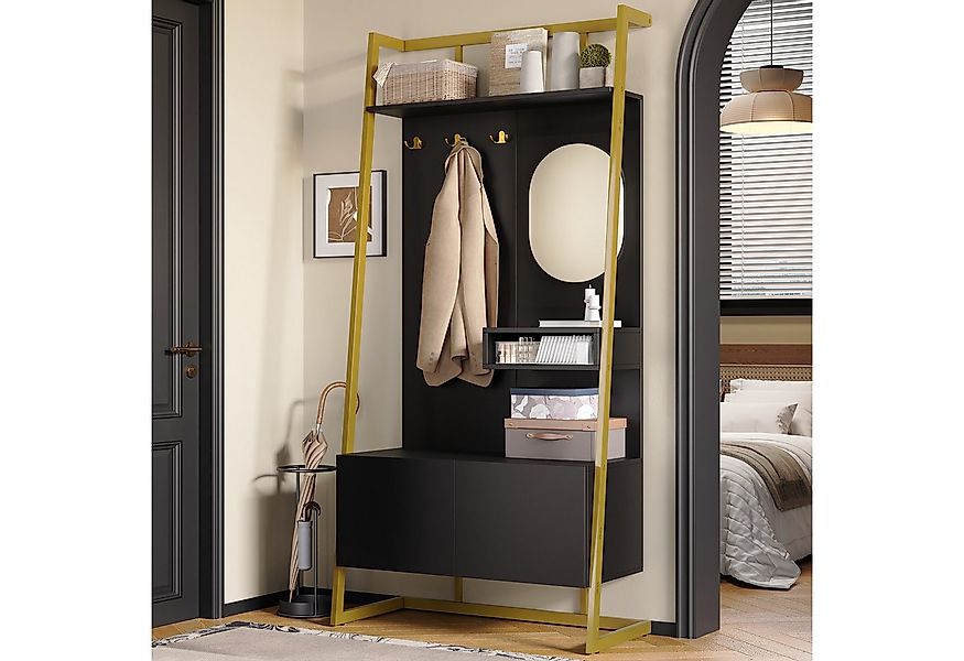 Merax Kompaktgarderobe mit Spiegel, Garderoben-Set aus Holz & Metall (1-St) günstig online kaufen