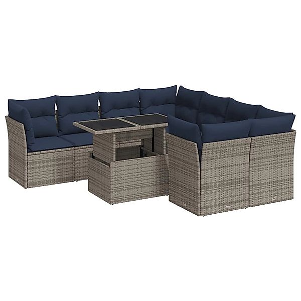 vidaXL 9-Tlg Garten-Sofagarnitur mit Kissen Grau Poly Rattan Akazie 3326132 günstig online kaufen