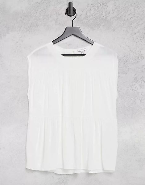 Warehouse – Gestuftes T-Shirt in Creme-Weiß günstig online kaufen
