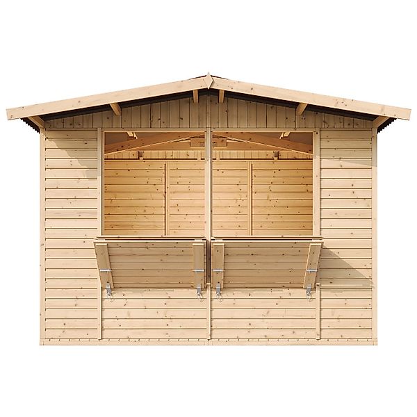 Timbela Marktbude Holz M150 6,03  m² mit 2 Theken und Stauraum günstig online kaufen