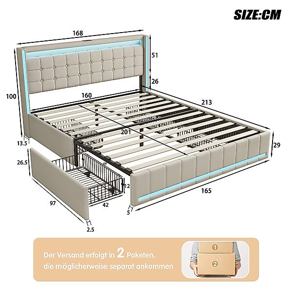Furnishings Home Polsterbett LED Doppelbett 140x200cm, günstig online kaufen