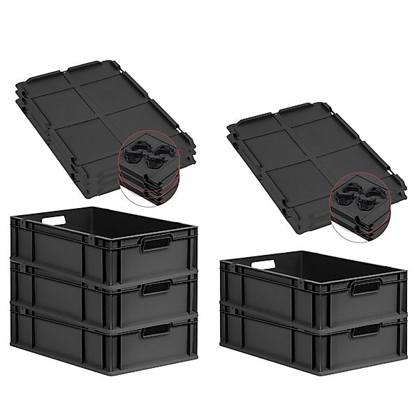 PROREGAL SuperSparSet 5x Eurobox Nextgen Grip Mit Auflagedeckel Und Schwarz günstig online kaufen