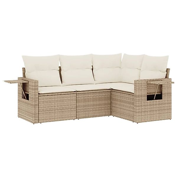 vidaXL 4-Tlg Garten-Sofagarnitur mit Kissen Beige Poly Rattan 3252445 günstig online kaufen