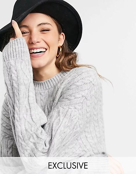Reclaimed Vintage – Inspired – Kastenförmiger Pullover mit Zopfmuster in He günstig online kaufen