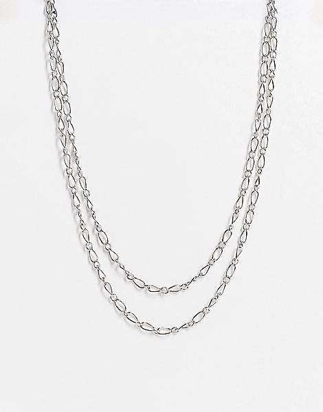 DesignB London – Mehrreihige Glieder-Halskette in Silber günstig online kaufen