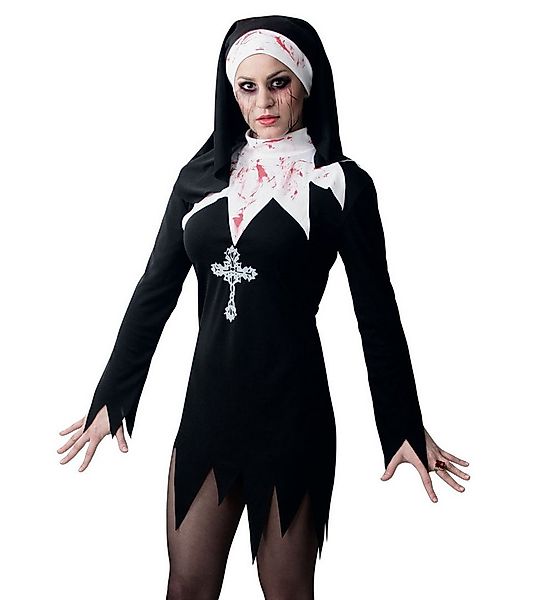Fries Nonnen-Kostüm Sexy Zombie Horror Nonne Longshirt + Haube Halloween Ka günstig online kaufen