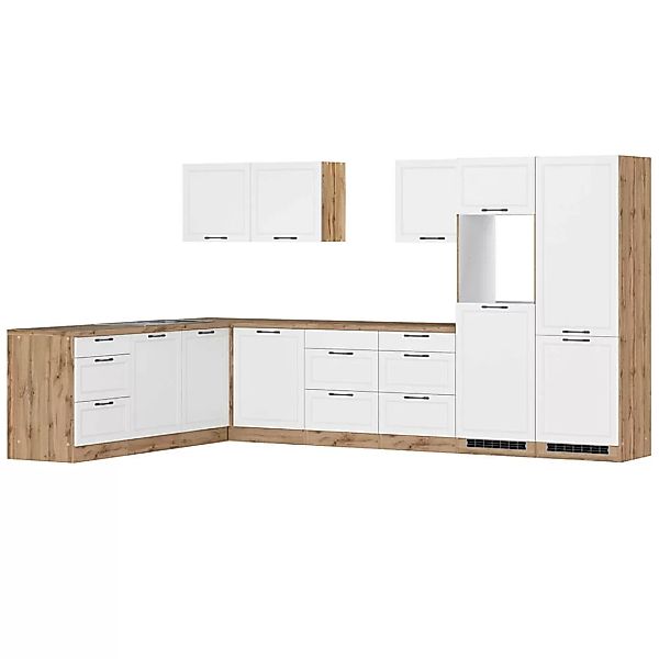 Winkelküche 360/240 cm in weiß und Eiche, Arbeitsplatte in Eiche, MONTERREY günstig online kaufen