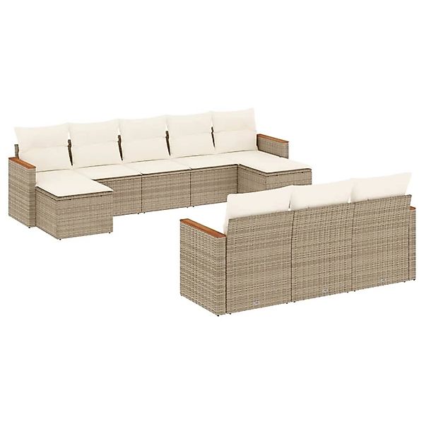 vidaXL 10-Tlg Garten-Sofagarnitur mit Kissen Beige Poly Rattan 3226415 günstig online kaufen